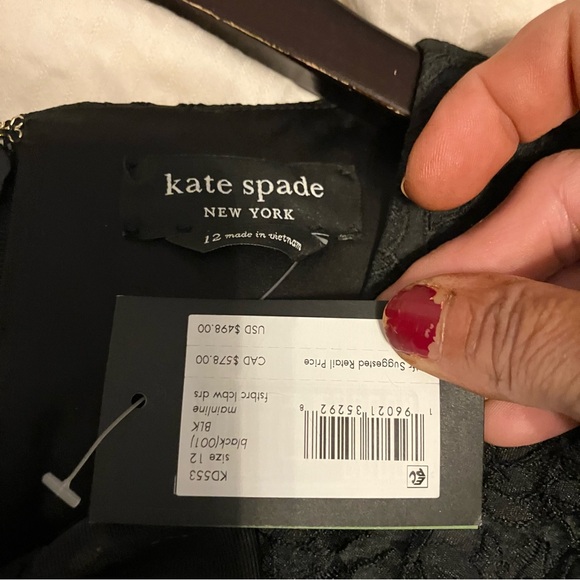 kate spade - $498 Black Sleeveless Lace Sheath Mini Dress w/ Bow Appliqués, 12 - Picture 15 of 15